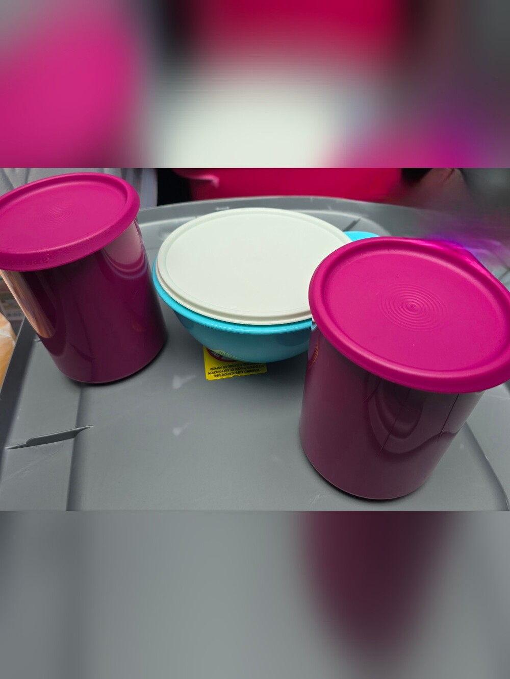 3 pc Tupperware Canister Containers 6 cups with lid Pink